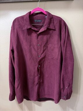 Via Europa Men's Long-Sleeve Button-down Shirt - Textured Burgundy/Maroon